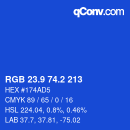 カラーコード: RGB 23.9 74.2 213 | qconv.com