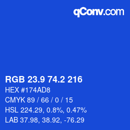 カラーコード: RGB 23.9 74.2 216 | qconv.com