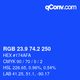 カラーコード: RGB 23.9 74.2 250 | qconv.com