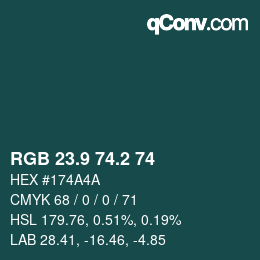 Color code: RGB 23.9 74.2 74 | qconv.com