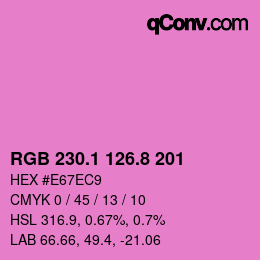 カラーコード: RGB 230.1 126.8 201 | qconv.com