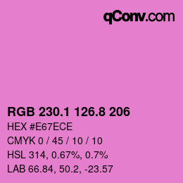 カラーコード: RGB 230.1 126.8 206 | qconv.com
