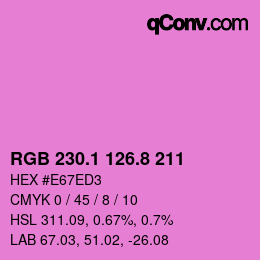 カラーコード: RGB 230.1 126.8 211 | qconv.com