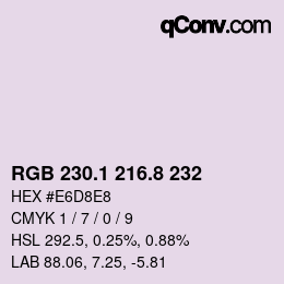 カラーコード: RGB 230.1 216.8 232 | qconv.com