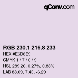 Color code: RGB 230.1 216.8 233 | qconv.com