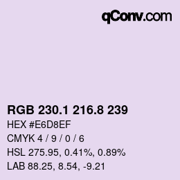Color code: RGB 230.1 216.8 239 | qconv.com