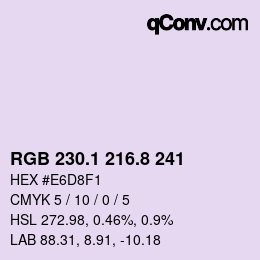 Color code: RGB 230.1 216.8 241 | qconv.com