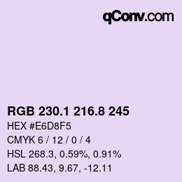 Color code: RGB 230.1 216.8 245 | qconv.com