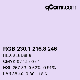 カラーコード: RGB 230.1 216.8 246 | qconv.com