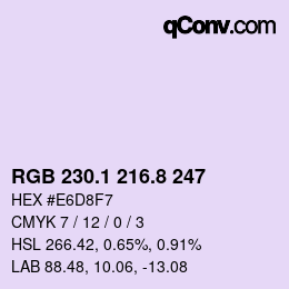 カラーコード: RGB 230.1 216.8 247 | qconv.com