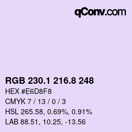 Código de color: RGB 230.1 216.8 248 | qconv.com