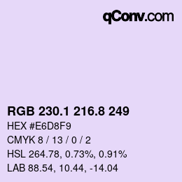 Color code: RGB 230.1 216.8 249 | qconv.com
