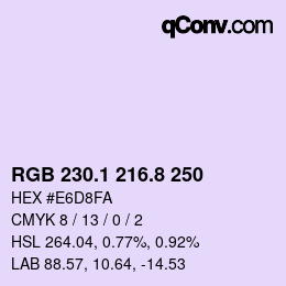 Color code: RGB 230.1 216.8 250 | qconv.com