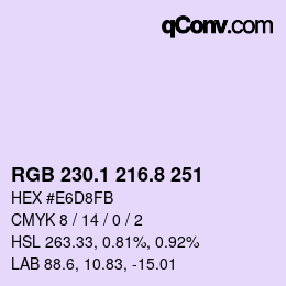 カラーコード: RGB 230.1 216.8 251 | qconv.com