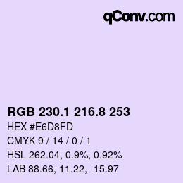 Código de color: RGB 230.1 216.8 253 | qconv.com