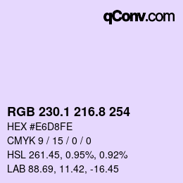 Farbcode: RGB 230.1 216.8 254 | qconv.com