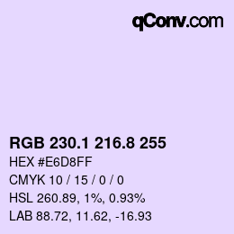 Color code: RGB 230.1 216.8 255 | qconv.com