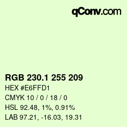 カラーコード: RGB 230.1 255 209 | qconv.com