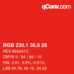 カラーコード: RGB 230.1 36.8 28 | qconv.com
