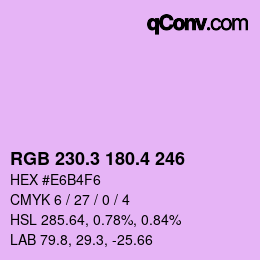 カラーコード: RGB 230.3 180.4 246 | qconv.com