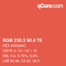 カラーコード: RGB 230.3 90.4 76 | qconv.com