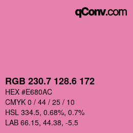 カラーコード: RGB 230.7 128.6 172 | qconv.com