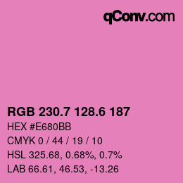 カラーコード: RGB 230.7 128.6 187 | qconv.com