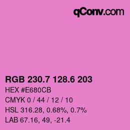 カラーコード: RGB 230.7 128.6 203 | qconv.com