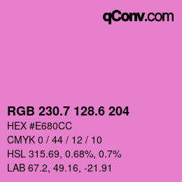 カラーコード: RGB 230.7 128.6 204 | qconv.com