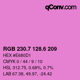 カラーコード: RGB 230.7 128.6 209 | qconv.com