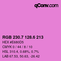 カラーコード: RGB 230.7 128.6 213 | qconv.com