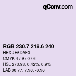 カラーコード: RGB 230.7 218.6 240 | qconv.com
