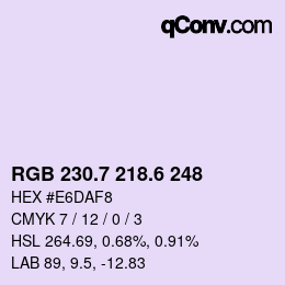 カラーコード: RGB 230.7 218.6 248 | qconv.com