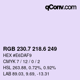 カラーコード: RGB 230.7 218.6 249 | qconv.com