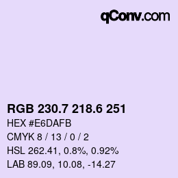 カラーコード: RGB 230.7 218.6 251 | qconv.com