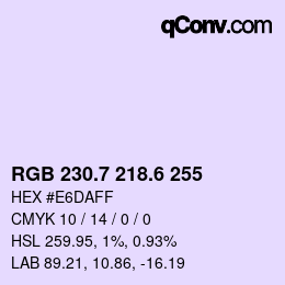 カラーコード: RGB 230.7 218.6 255 | qconv.com