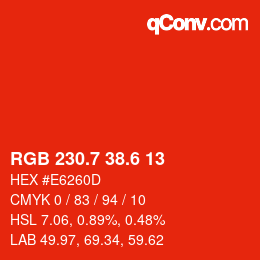 カラーコード: RGB 230.7 38.6 13 | qconv.com
