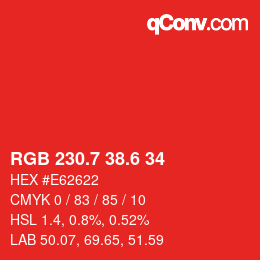 カラーコード: RGB 230.7 38.6 34 | qconv.com