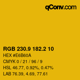 カラーコード: RGB 230.9 182.2 10 | qconv.com