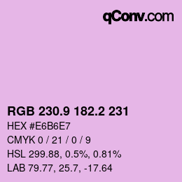 カラーコード: RGB 230.9 182.2 231 | qconv.com
