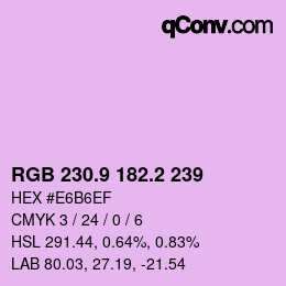 カラーコード: RGB 230.9 182.2 239 | qconv.com