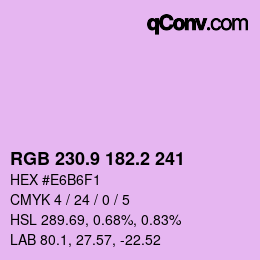 カラーコード: RGB 230.9 182.2 241 | qconv.com