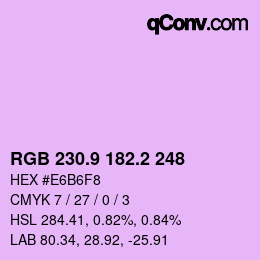 カラーコード: RGB 230.9 182.2 248 | qconv.com