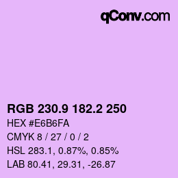 カラーコード: RGB 230.9 182.2 250 | qconv.com