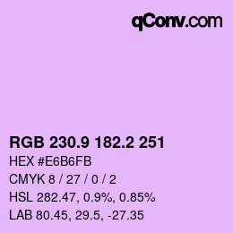 カラーコード: RGB 230.9 182.2 251 | qconv.com