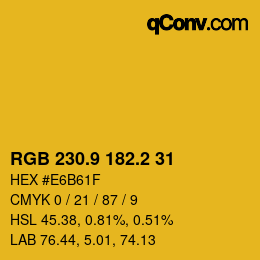 カラーコード: RGB 230.9 182.2 31 | qconv.com