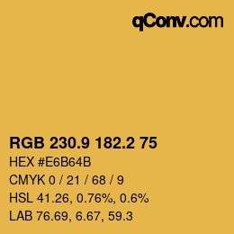 カラーコード: RGB 230.9 182.2 75 | qconv.com