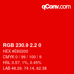 カラーコード: RGB 230.9 2.2 0 | qconv.com