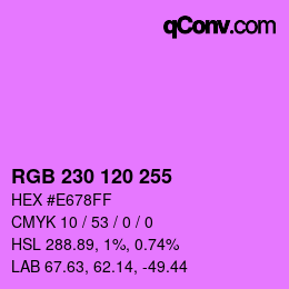 Color code: RGB 230 120 255 | qconv.com