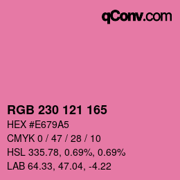 カラーコード: RGB 230 121 165 | qconv.com